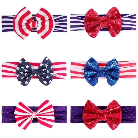 MOQ 2PCS Independence Day Striped Stars Bow Baby Headband   