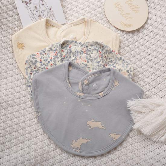 Baby Cartoon Rabbit Moon Printed Buttons Waterproof Soft Bibs  Accessories Vendors   