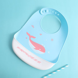 MOQ 3PCS Baby Cartoon Letter Silicone Bib Waterproof Saliva Pocket   