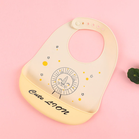MOQ 3PCS Baby Cartoon Letter Silicone Bib Waterproof Saliva Pocket   