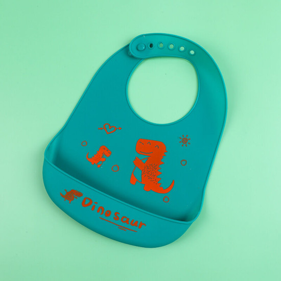 MOQ 3PCS Baby Cartoon Letter Silicone Bib Waterproof Saliva Pocket   