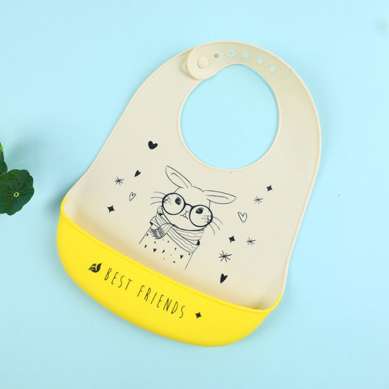 MOQ 3PCS Baby Cartoon Letter Silicone Bib Waterproof Saliva Pocket   