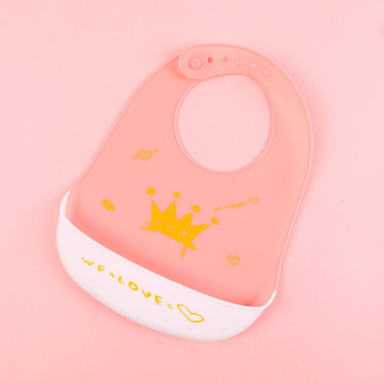 MOQ 3PCS Baby Cartoon Letter Silicone Bib Waterproof Saliva Pocket   