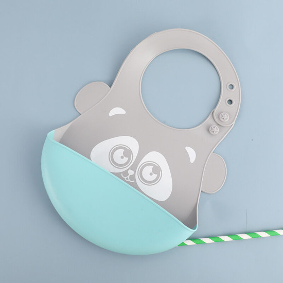 MOQ 3PCS Baby Cartoon Letter Silicone Bib Waterproof Saliva Pocket   