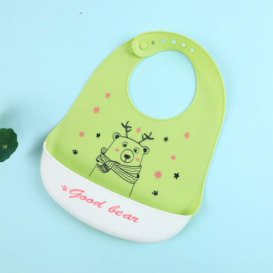 MOQ 3PCS Baby Cartoon Letter Silicone Bib Waterproof Saliva Pocket   