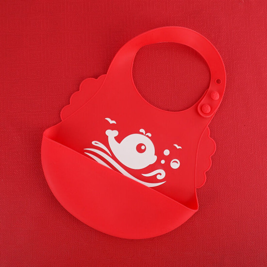 MOQ 3PCS Baby Cartoon Letter Silicone Bib Waterproof Saliva Pocket   
