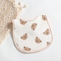 Newborn Baby Polka Dots Cartoon Print Cotton U-Shaped Back Button Bibs   