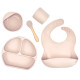 5-Pack Solid Color Toddler Silicone Sets Bib & Dinner Plate & Bowl & Cup & Spoon   