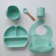 5-Pack Solid Color Toddler Silicone Sets Bib & Dinner Plate & Bowl & Cup & Spoon   