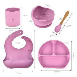 5-Pack Solid Color Toddler Silicone Sets Bib & Dinner Plate & Bowl & Cup & Spoon   