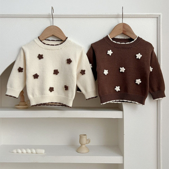 3-24M Baby Knitted Hand-Embroidered Floral Sweater Cardigan  Baby Clothes   