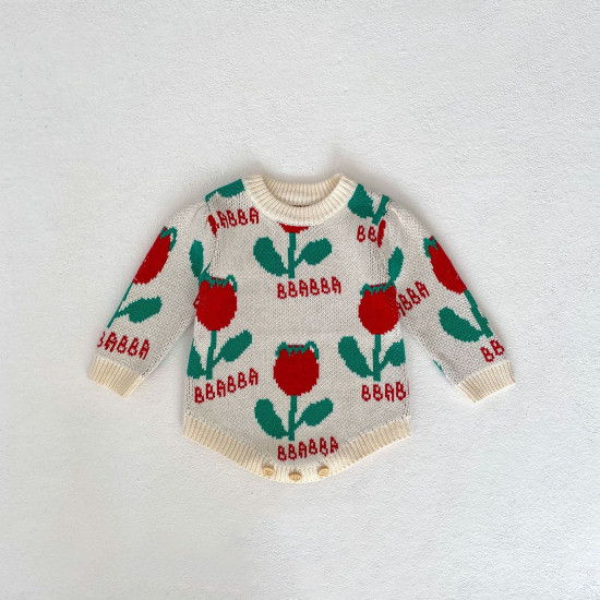 3-24M Baby Floral Jacquard Knit Long Sleeves Bodysuit  Baby Clothing   