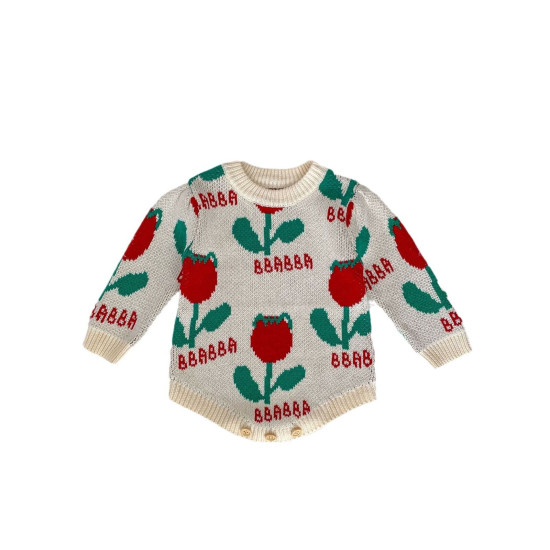 3-24M Baby Floral Jacquard Knit Long Sleeves Bodysuit  Baby Clothing   