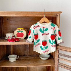 3-24M Baby Floral Jacquard Knit Long Sleeves Bodysuit  Baby Clothing   