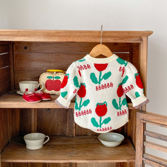 3-24M Baby Floral Jacquard Knit Long Sleeves Bodysuit  Baby Clothing   