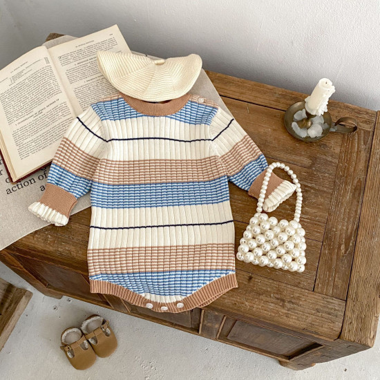3-18M Baby Girls Striped Crew Neck Long Sleeve Bodysuit  Baby Clothing   