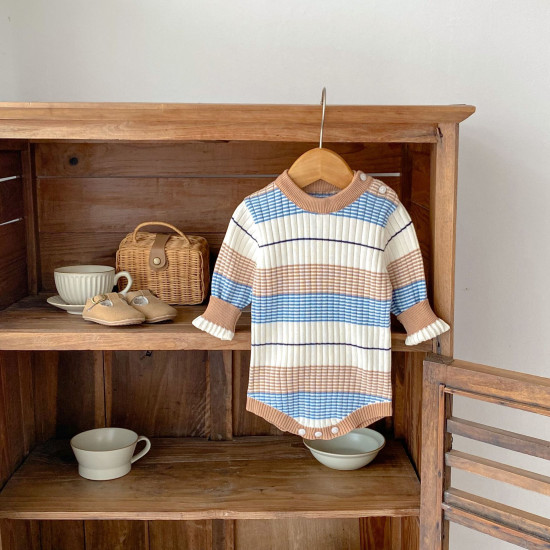3-18M Baby Girls Striped Crew Neck Long Sleeve Bodysuit  Baby Clothing   