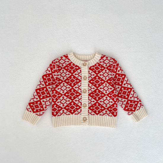 3-24M Baby Red Jacquard Knitted Cardigan Or Bodysuit  Baby Clothing   