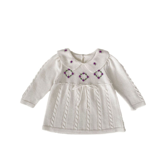 3-24M Baby Hand Crochet Ball Knitted Solid Color Dresses  Baby Clothing   