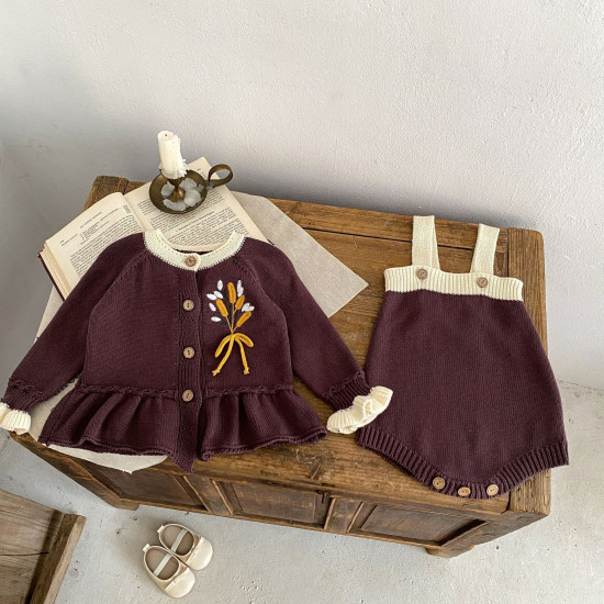 3-24M Baby Wheat Ear Embroidery Knitted Cardigan Or Bodysuit  Baby Clothing   