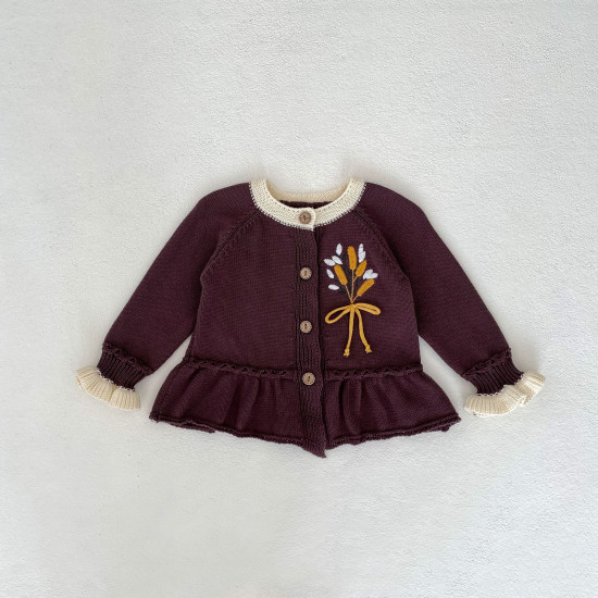 3-24M Baby Wheat Ear Embroidery Knitted Cardigan Or Bodysuit  Baby Clothing   