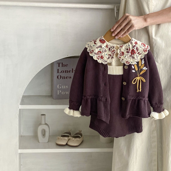 3-24M Baby Wheat Ear Embroidery Knitted Cardigan Or Bodysuit  Baby Clothing   