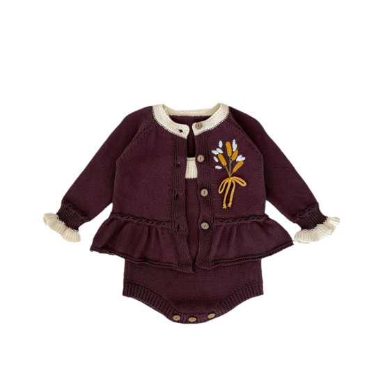 3-24M Baby Wheat Ear Embroidery Knitted Cardigan Or Bodysuit  Baby Clothing   