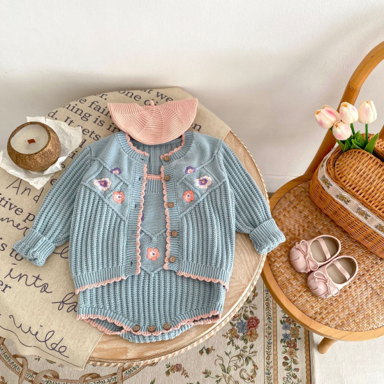 3-24M Baby Floral Embroidery Knitted Cardigan Or Bodysuit  Baby Clothing   