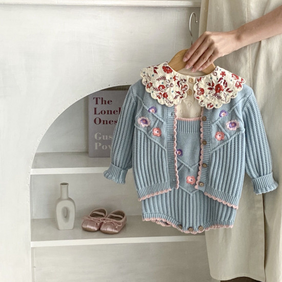 3-24M Baby Floral Embroidery Knitted Cardigan Or Bodysuit  Baby Clothing   