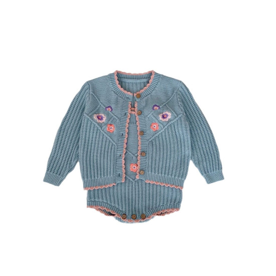 3-24M Baby Floral Embroidery Knitted Cardigan Or Bodysuit  Baby Clothing   