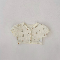 3-24M Baby Girls Floral Puff Short Sleeve Cardigan  Baby Clothing   
