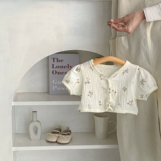 3-24M Baby Girls Floral Puff Short Sleeve Cardigan  Baby Clothing   