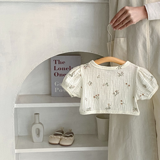 3-24M Baby Girls Floral Puff Short Sleeve Cardigan  Baby Clothing   