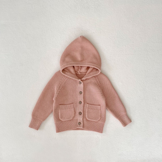 3-24M Baby Solid Color Pocket Knitted Hooded Sweater Jackets  Baby Clothes   