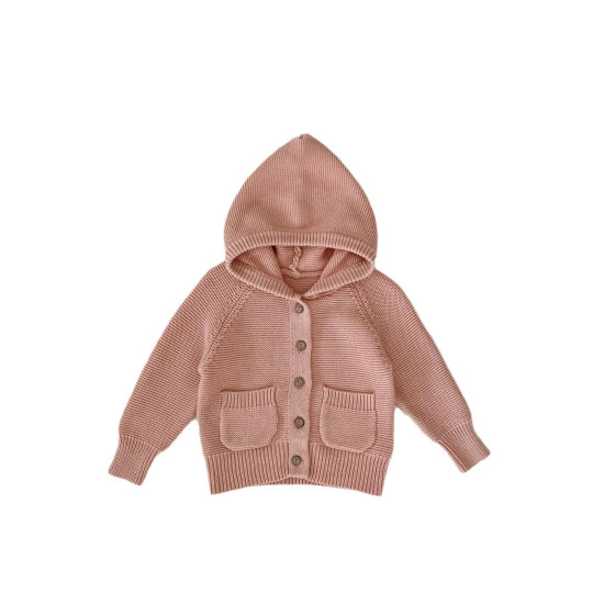 3-24M Baby Solid Color Pocket Knitted Hooded Sweater Jackets  Baby Clothes   