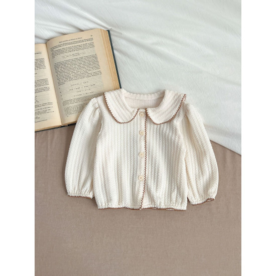 3-24M Baby Girls Contrasting Lapel Long-Sleeved Cardigan Jacket  Baby Clothing   
