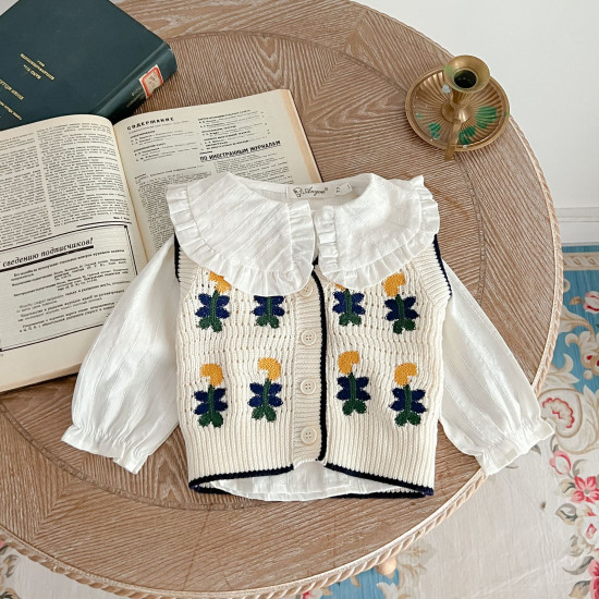 3-24M Baby Girls Flower Sleeveless Knitted Cardigan Sweater  Baby Clothes   