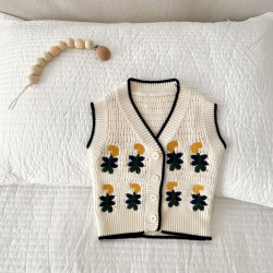 3-24M Baby Girls Flower Sleeveless Knitted Cardigan Sweater  Baby Clothes   