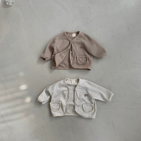 3-24M Baby Waffle Casual Long Sleeve Rainbow Cardigan  Baby Clothes   