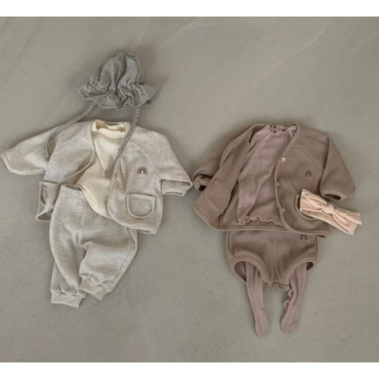 3-24M Baby Waffle Casual Long Sleeve Rainbow Cardigan  Baby Clothes   