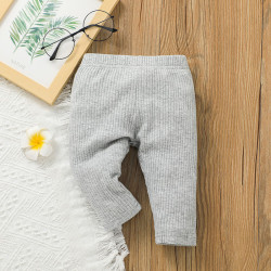 3-24M Baby Ribbed Solid Color Pants Three-Piece Set  Baby Clothes   