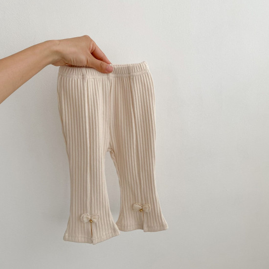 3-24M Baby Girls High-Waisted Ribbed Slits Bow Flared Trousers  Baby Clothes   