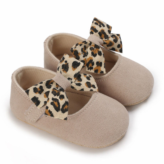 0-18M Baby Girls Leopard Print Bow Non-Slip Shoes  Accessories   