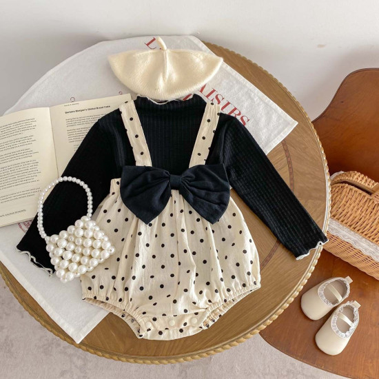 3-18M Baby Girls Sets Long Sleeve Tops And Polka Dots Suspender Bodysuit  Baby Clothing   