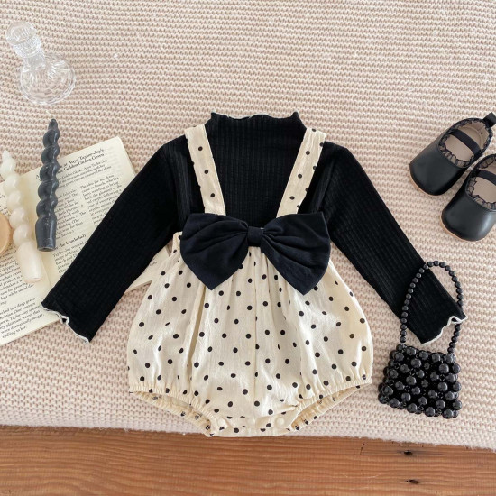 3-18M Baby Girls Sets Long Sleeve Tops And Polka Dots Suspender Bodysuit  Baby Clothing   
