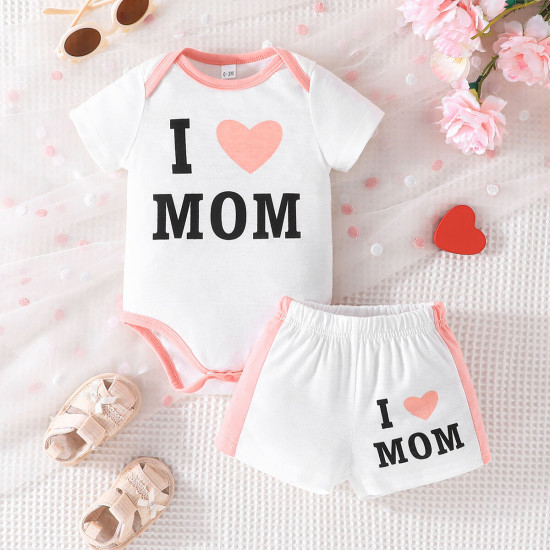 0-18M Baby Sets Letter Printed Bodysuit & Shorts  Girls Clothes   