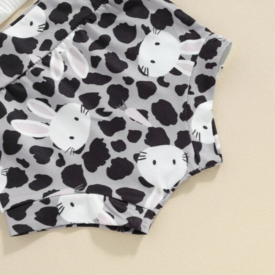 3-24M Baby Girls 3pcs Cami Bodysuit & Bunny Shorts & Headband  Baby Clothes   