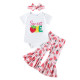 6-18M Baby Girls Sets Strawberry Letter Print Bodysuit Bell Bottoms Headband  Baby Clothes   