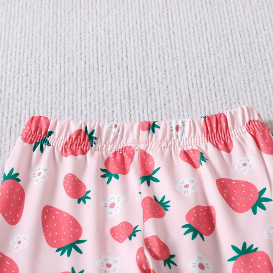 6-18M Baby Girls Sets Strawberry Letter Print Bodysuit Bell Bottoms Headband  Baby Clothes   