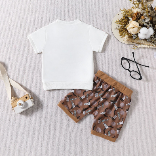 3M-3Y Baby Boys Sets Letter Bull Print Short-Sleeved T-Shirt Shorts  Baby Clothes   